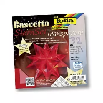 Folia Bascetta Star origami papierpakket, 32 vellen, 15 x 15 cm, diverse kleuren, 80 g/m², mat
