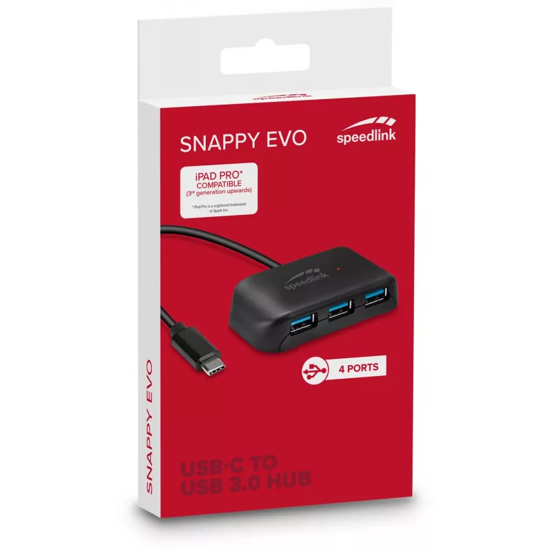 Speedlink Snappy Evo USB-C naar 4-poorts USB 3.0-hub (SL-140202-BK)