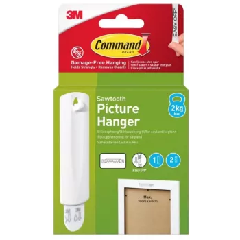 3M Command ophanghaak voor lijsten met zaagtandophanging, 1 haak + 2 strips, wit (7100336642)