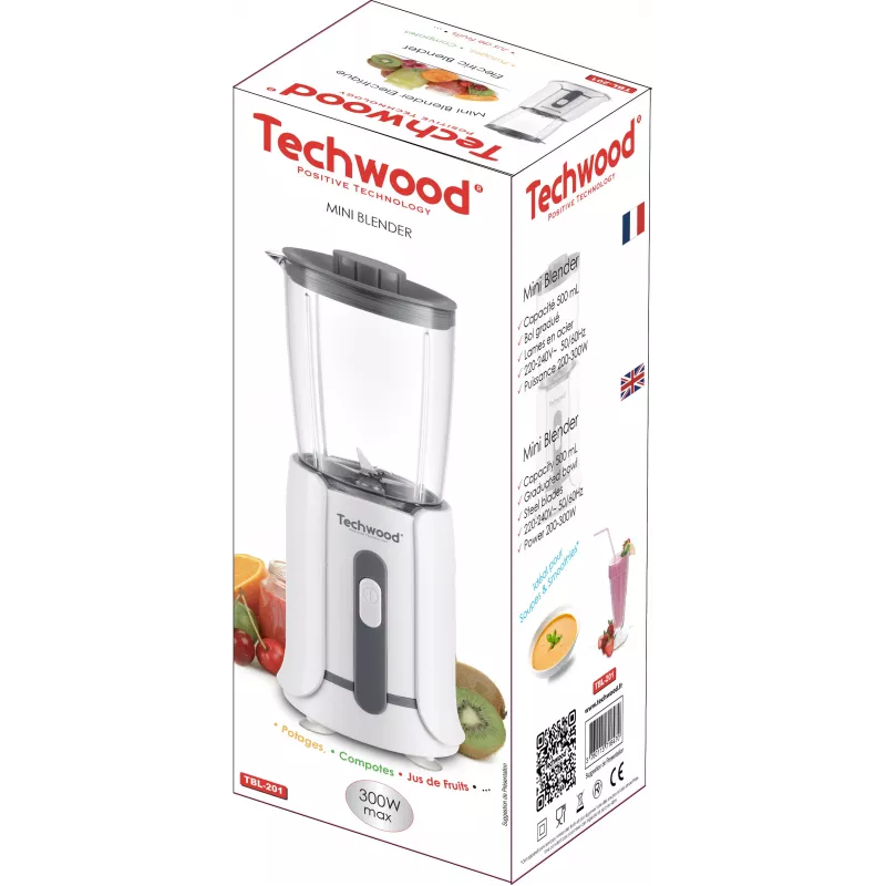 Techwood TBL-201 1,5L tafelblender, 300W, roestvrijstalen messen, ijsvermaler, wit