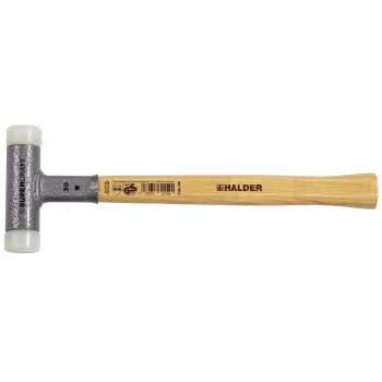 Halder SUPERCRAFT hamer H 30 met trillingsdempende greep, 30 mm kopdiameter, witte speciale nylon inzet, halfhard, stalen behuizing