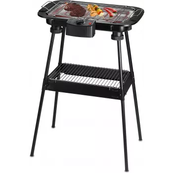 Techwood TBQ-836P elektrische grill met statief, 2000W, 36,5 cm verchroomde grill, zwart