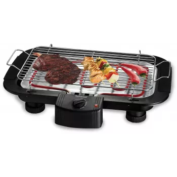 Techwood TBQ-836P elektrische grill met statief, 2000W, 36,5 cm verchroomde grill, zwart