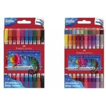 Faber-Castell glitter dubbelpuntsmarkers, 20-pack met brede en fijne punt (3-5 mm / 1 mm), uitwasbaar - 151108