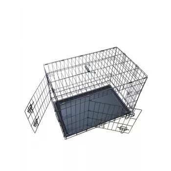 Opvouwbare hondenbench 76x48x54 cm – zwaar uitgevoerd staaldraad, dubbele deur, uitneembare bak, zwart