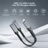 Unitek USB-C audio- en oplaadadapter met 60W Power Delivery, 15 cm, Space Grey