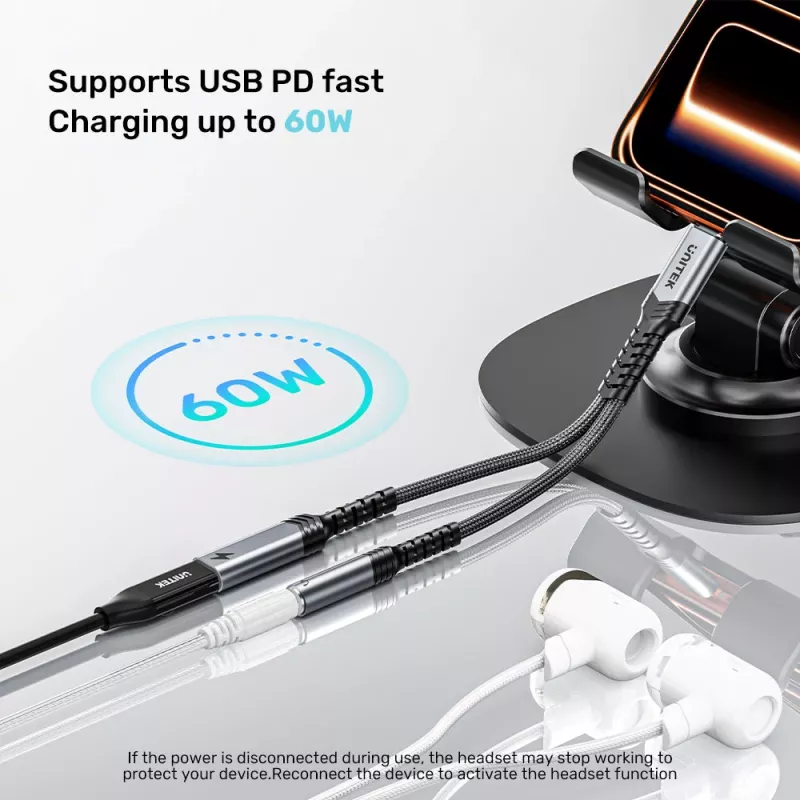 UNITEK USB-C naar 3,5 mm audio-adapter met PD