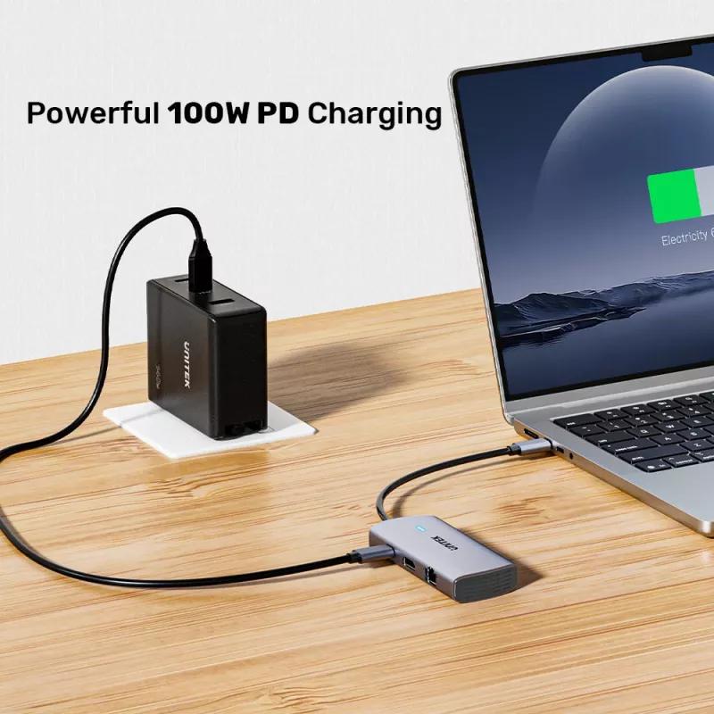 UNITEK USB-C 6-in-1 multiport-hub | 3x USB-A 5Gbps | PD 100W | HDMI 4K@30Hz | RJ45 Gigabit Ethernet | Space Grey