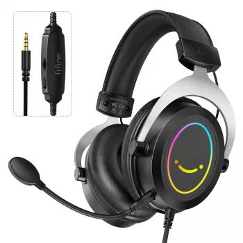 FIFINE H3 AmpliGame RGB bedrade over-ear gamingheadset met afneembare microfoon, 50 mm drivers, USB-A, zwart