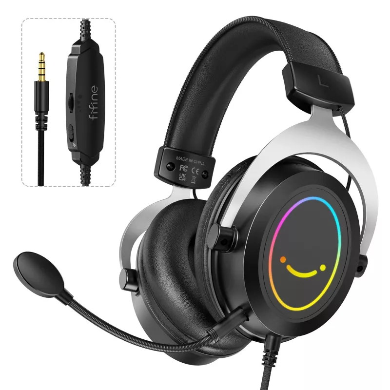 FIFINE H3 AmpliGame RGB bedrade over-ear gamingheadset met afneembare microfoon, 50 mm drivers, USB-A, zwart