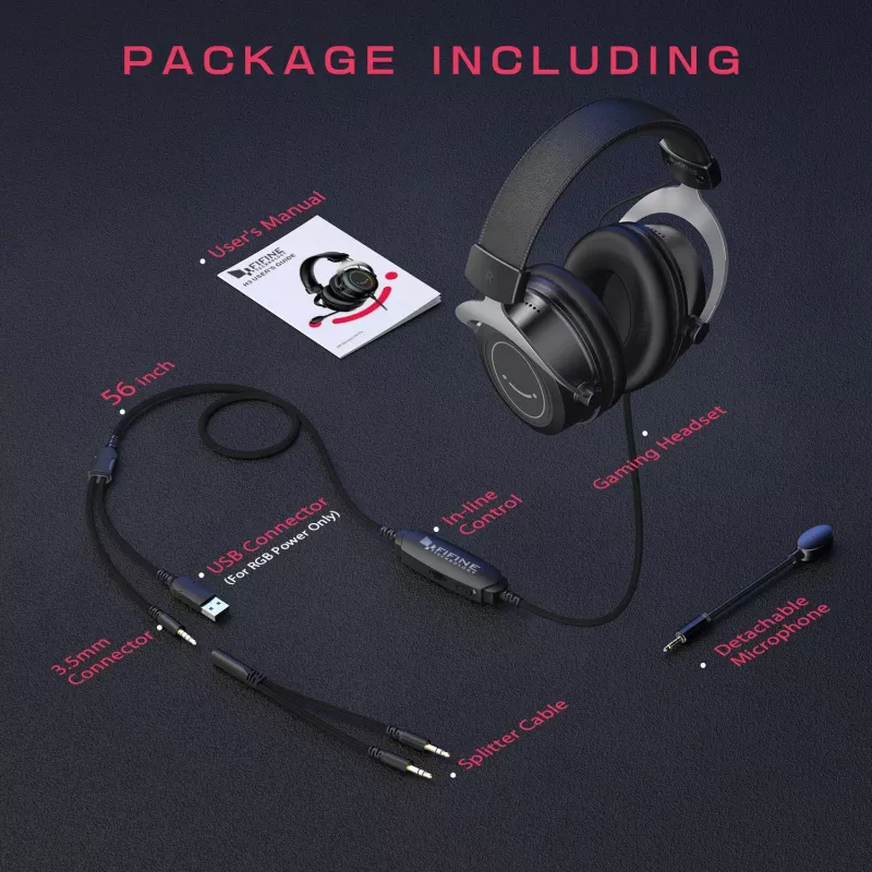 FIFINE H3 AmpliGame RGB bedrade over-ear gamingheadset met afneembare microfoon, 50 mm drivers, USB-A, zwart