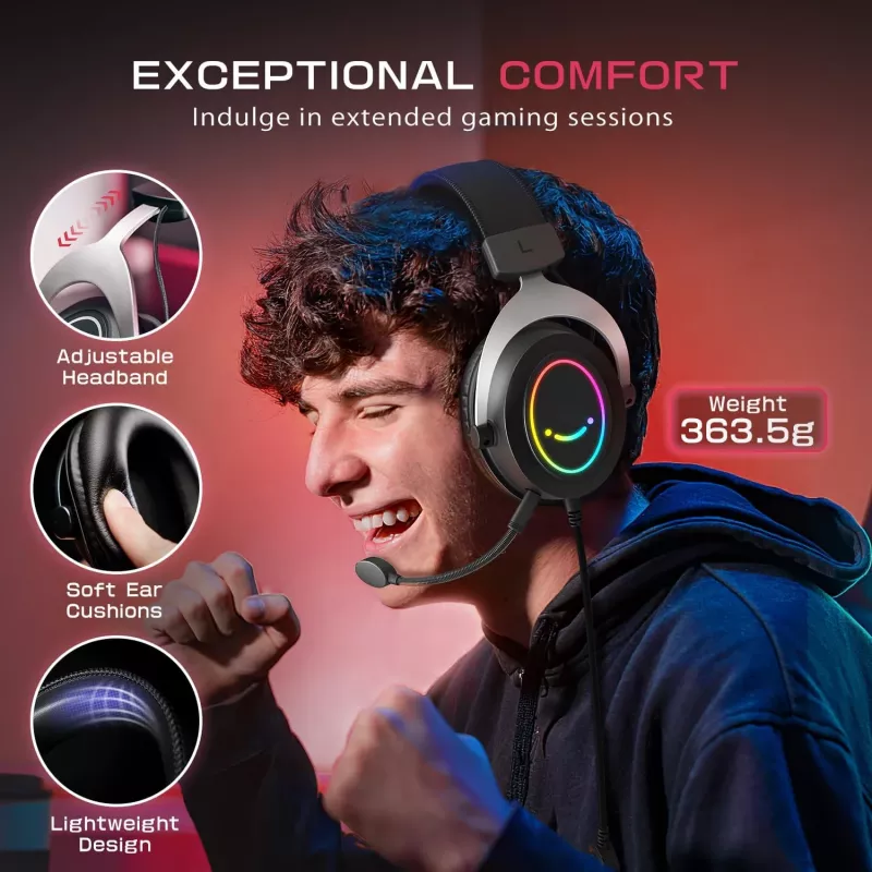 FIFINE H3 AmpliGame RGB bedrade over-ear gamingheadset met afneembare microfoon, 50 mm drivers, USB-A, zwart