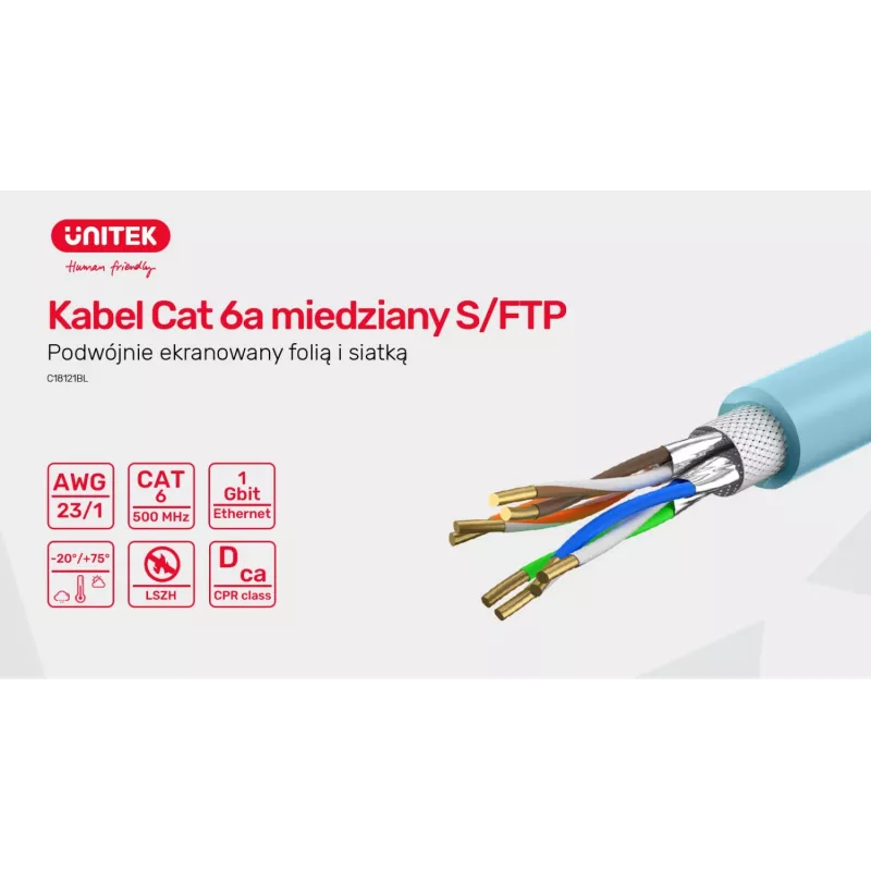 UNITEK C18121BL Cat.6A-S/FTP-LSZH-installatiekabel, 305 m, blauw