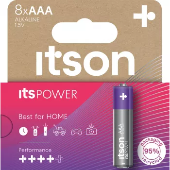 ITSON LR03IPO/8HH alkaline AAA-batterijen – 8-pack, 1,5 V, 10 jaar houdbaarheid, kwikvrij