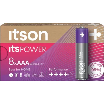ITSON LR03IPO/8CB alkaline AAA batterijen, 8-pack, 1,5V, lange houdbaarheid