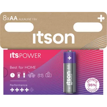 ITSON LR6IPO/8HH AA alkaline batterijen, 8-pack, 1,5 V, lange houdbaarheid, kwikvrij
