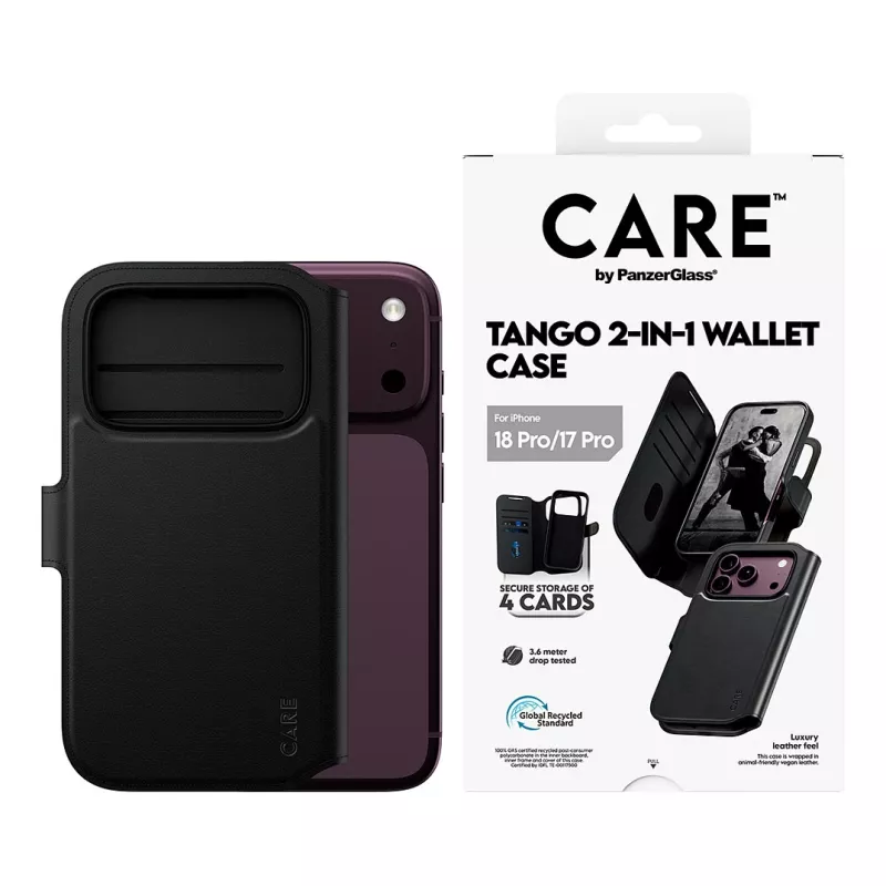 CARE™ by PanzerGlass® Tango 2-in-1 walletcase zwart met MagSafe voor iPhone 18 Pro / 17 Pro