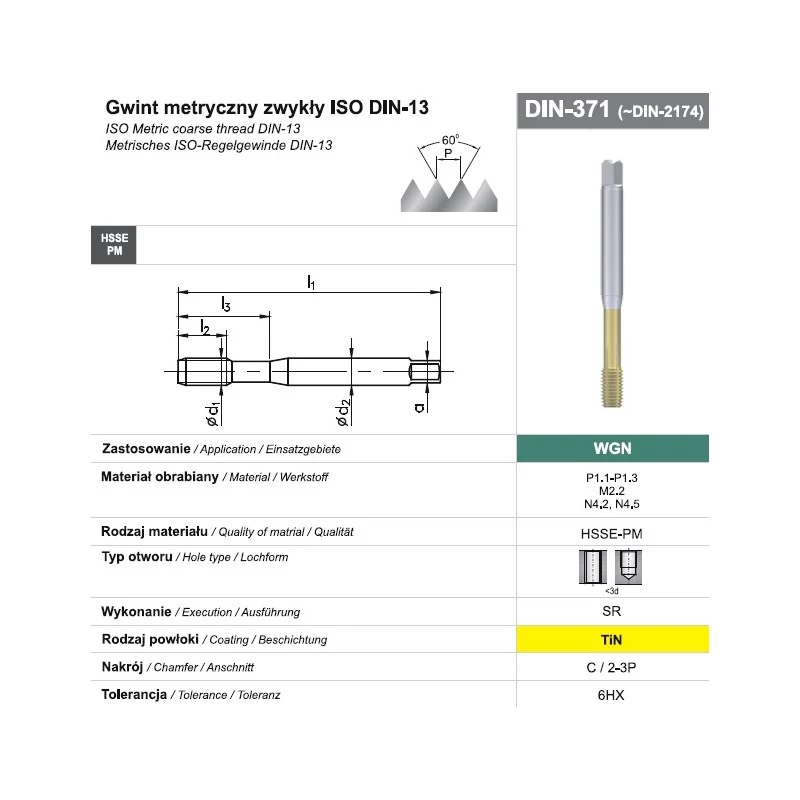Draadfreesboor M10 DIN 371C (6HX) SR HSSE-PM WGN TiN