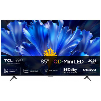 TCL 85QLED810L 85 inch 4K Ultra HD QLED Mini-LED Google TV met 144Hz-paneel, Dolby Vision IQ, Onkyo 2.1 sound, Game Master Pro 2.0
