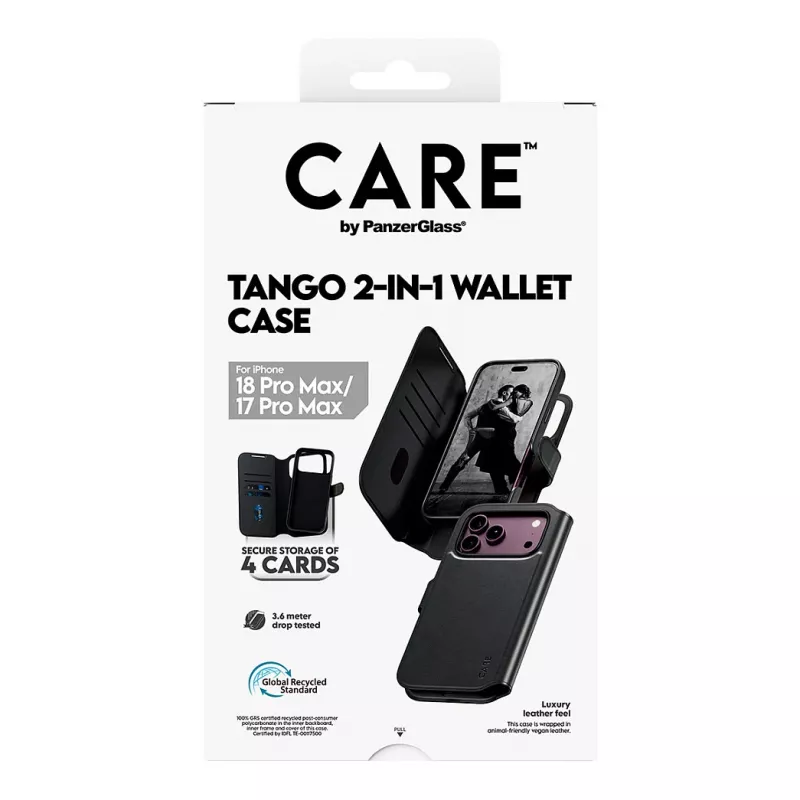 CARE by PanzerGlass Tango Flip Case voor Apple iPhone 17 Pro Max - MagSafe-compatibel - vegan leer - zwart
