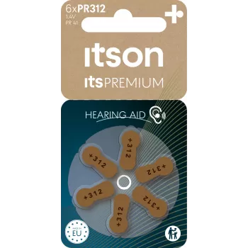 ITSON PR312(41)IT/6RM zink-lucht hoortoestelbatterijen maat 312 (bruin lipje) - 6-pack