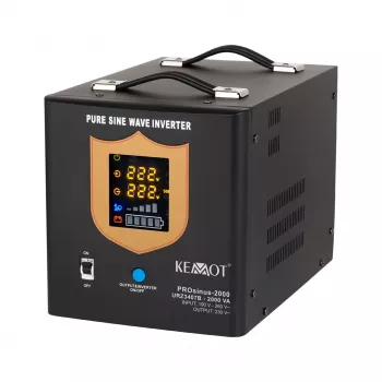 KEMOT PROsinus-2000 pure sinus UPS-omvormer 12V naar 230V 2000VA/1200W met laadfunctie - zwart