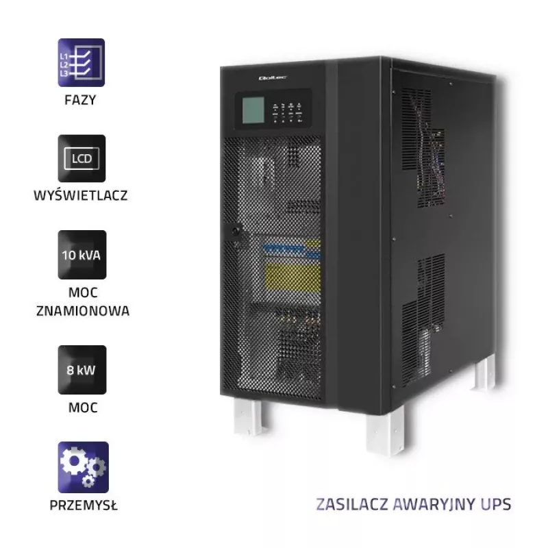 Qoltec 53948 3-fasige online dubbelconversie-UPS 10kVA 8kW met LCD