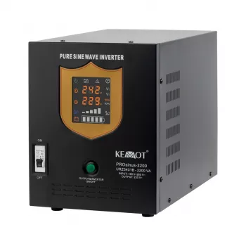 KEMOT PROsinus-2200 zuivere sinusgolf UPS-omvormer met oplader, 12V DC naar 230V AC, 2200VA/1600W, tower, zwart