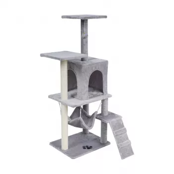 REBEL ANIMALS grijze krabpaal 50x40x125 cm met hol en platforms
