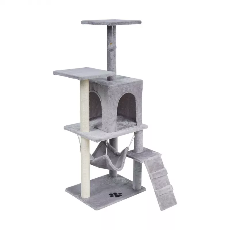 REBEL ANIMALS grijze krabpaal 50x40x125 cm met hol en platforms