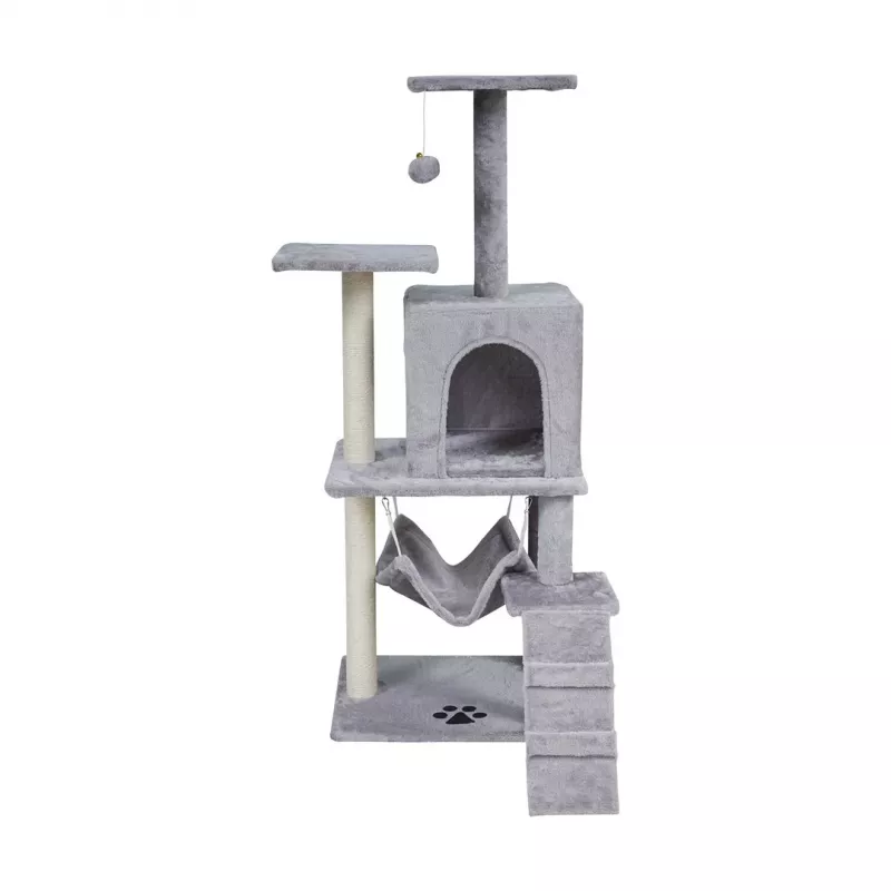 REBEL ANIMALS grijze krabpaal 50x40x125 cm met hol en platforms