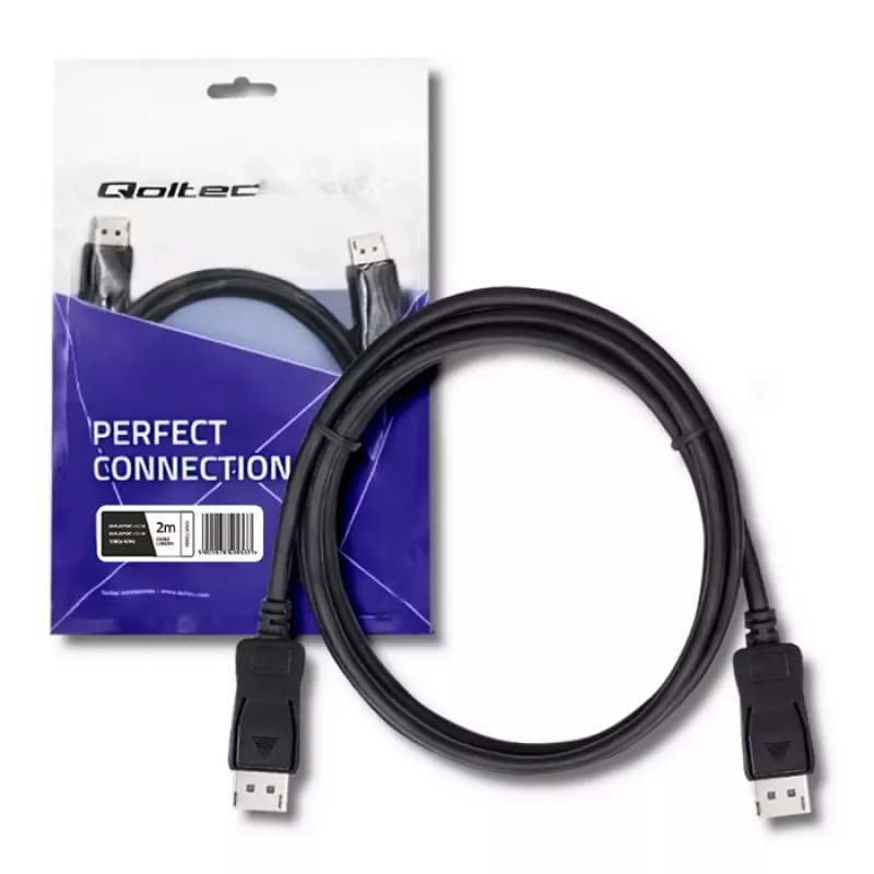 Qoltec DisplayPort 1.1 kabel, stekker naar stekker, 4K, 2m, zwart