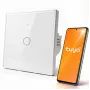 Qoltec 52715 smart Wi-Fi touch light switch, 1-kanaals, gehard glas, wit, Tuya/Smart Life, timer, spraakbesturing
