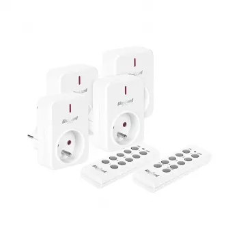 KEMOT URZ3471 Draadloze stopcontactenset (4 stopcontacten + 2 afstandsbedieningen, 433,92 MHz, wit)