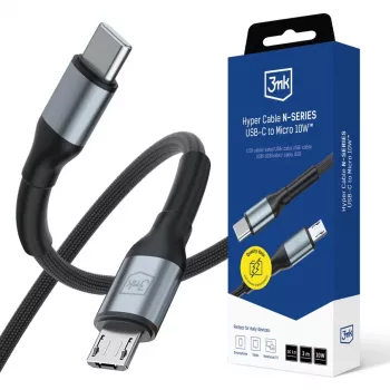 3mk Hyper Cable N-SERIES USB-C naar Micro-USB 3m QC 3.0 10W zwart