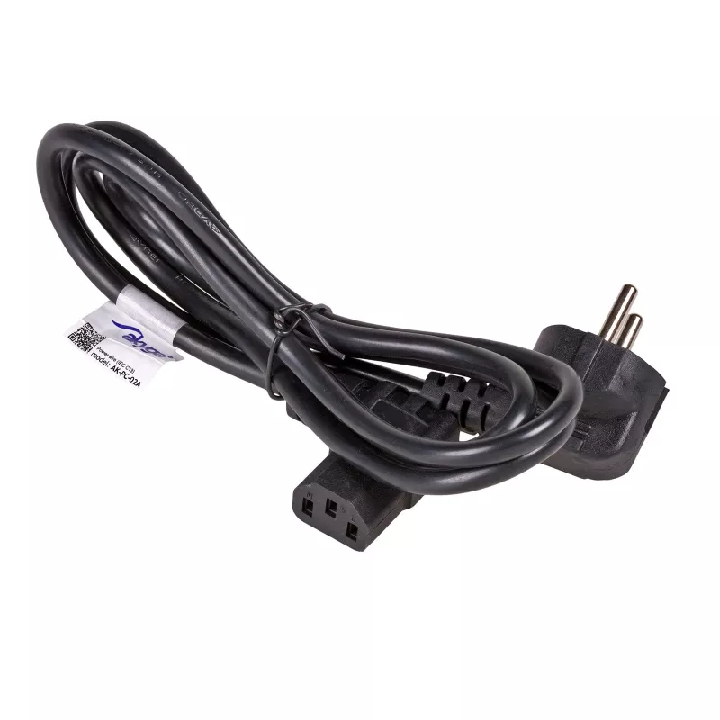 Akyga AK-PC-02A haakse netkabel, CEE 7/7 naar IEC C13 90°, 1,5 m, zwart