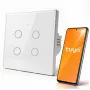 Qoltec 52718 Smart Touch 4-kanaals Wi-Fi lichtschakelaar met timer, Tuya/Smart Life, gehard glas, wit
