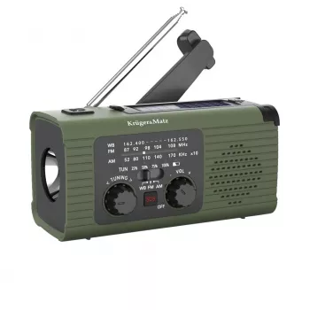 Kruger&Matz KM0836 solar noodradio radio met SOS, 5000 mAh powerbank, zaklamp en dynamo