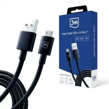 3mk Hyper Cable USB-A naar Micro-USB 1,2m 5V 2,4A zwart