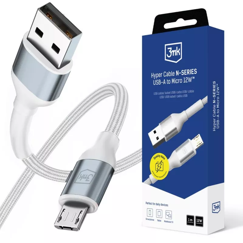 3mk Hyper Cable N-SERIES USB-A naar Micro 1m 5V/2,4A 12W wit