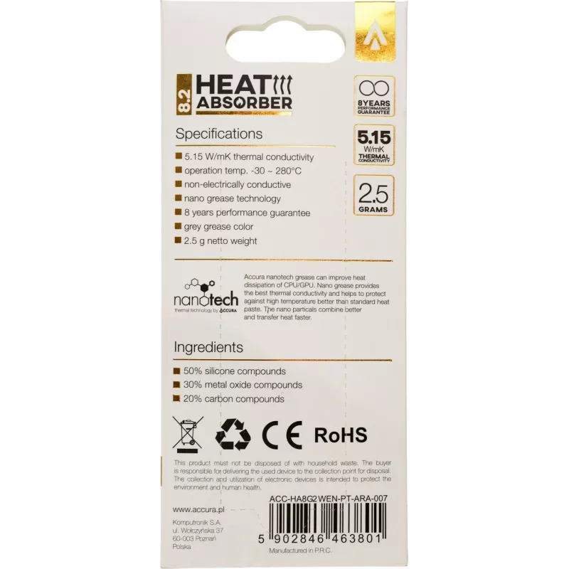 Accura Heat Absorber 8.2 grijs 2 g warmtegeleidingspasta
