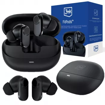 3mk FitPods BT 6.0 True Wireless Stereo oordopjes met oplaadcase, Bluetooth 5.0, touch-bediening, IPX4, zwart