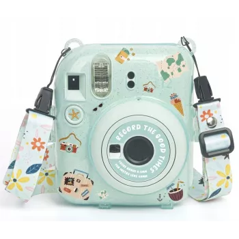LOVEINSTANT Beschermhoes voor Fujifilm Instax Mini 12 met stickers en fototas - Groen Glitter