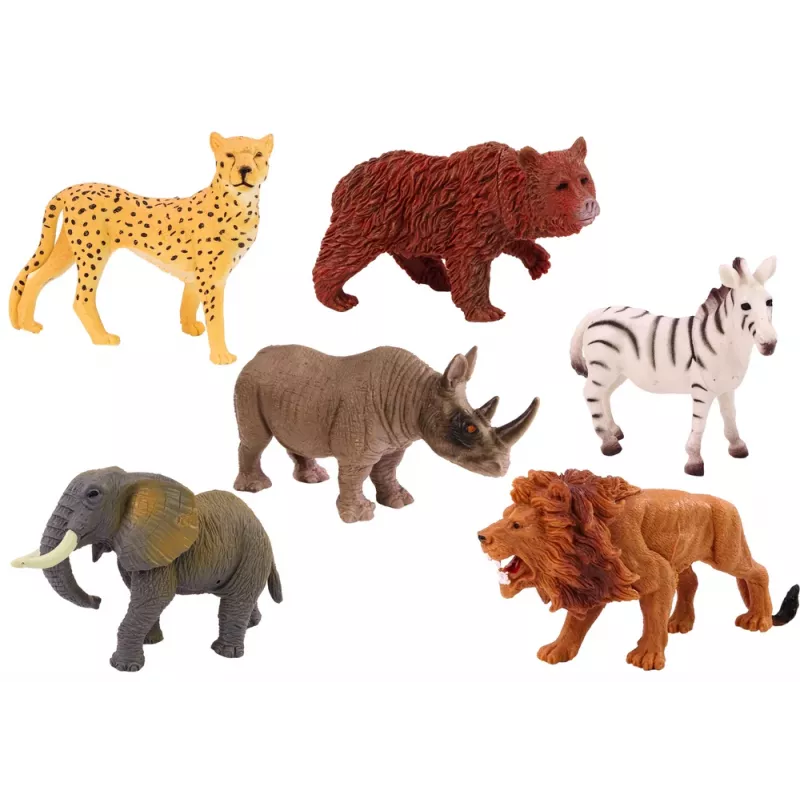 LEAN TOYS Set van 6 wilde dierfiguren, olifant, leeuw, neushoorn, tijger, zebra, giraffe