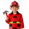 LEAN TOYS 158 brandweerkostuumset met helm, brandblusser, breekijzer – rood, one size, leeftijd 3-8