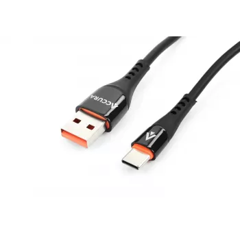 Accura USB-A naar USB-C 2,0m gerubberde kabel 5V/2A zwart