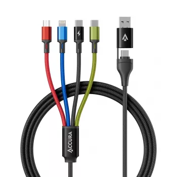 Accura 8-in-1 multi-oplaadkabel USB-A/USB-C naar 2x USB-C, Lightning, Micro USB, 3.0A, 1,2m, zwart