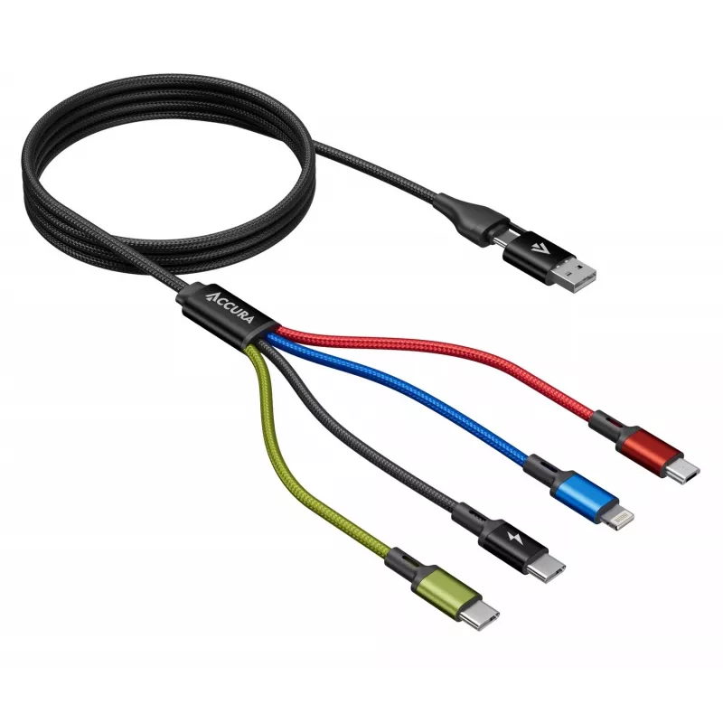 Accura 8-in-1 multi-oplaadkabel USB-A/USB-C naar 2x USB-C, Lightning, Micro USB, 3.0A, 1,2m, zwart