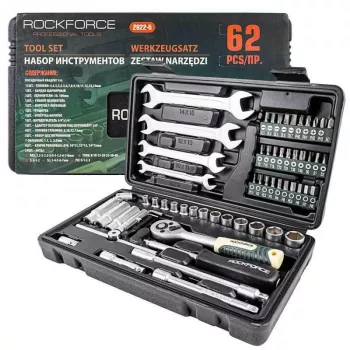 ROCKFORCE 1/4 inch aandrijving 62-delige chroom-vanadium dopsleutel- en bitset
