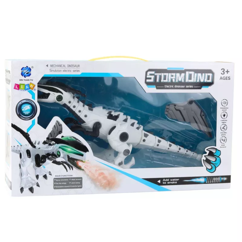 LEAN TOYS Op Batterijen Werkende Dinosaurus Robot met Bewegende Vleugels, Lichten, Geluid, Wit